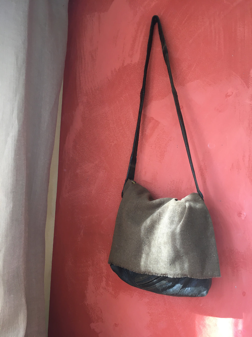 re-use army blanket leather bag