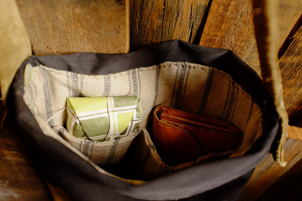 Handmade canvas satchel bag with recycled materials 