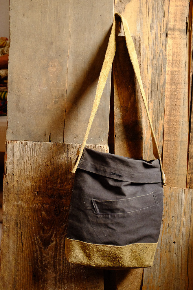 Handmade canvas satchel bag with recycled materials 