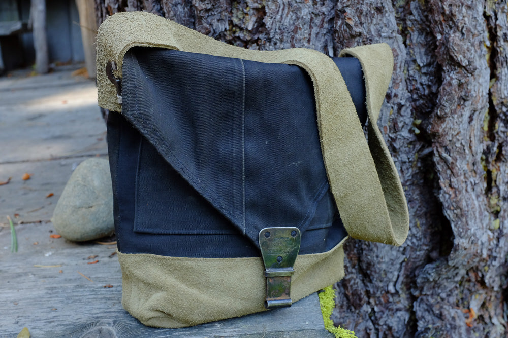 Upcycled canvas and suede bag 