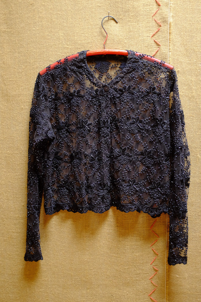Vintage black beaded lace jacket