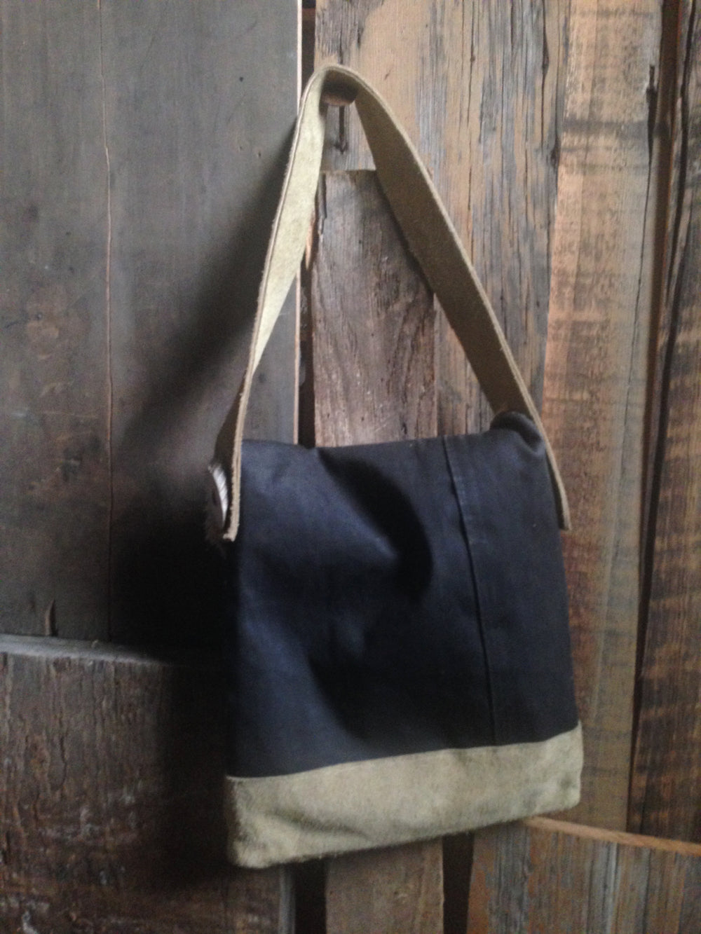 Upcycled canvas and suede bag 