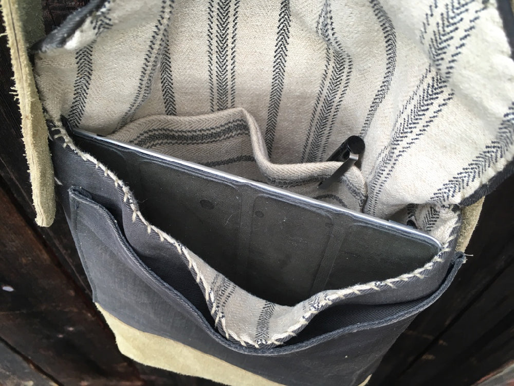 Upcycled canvas and suede bag 