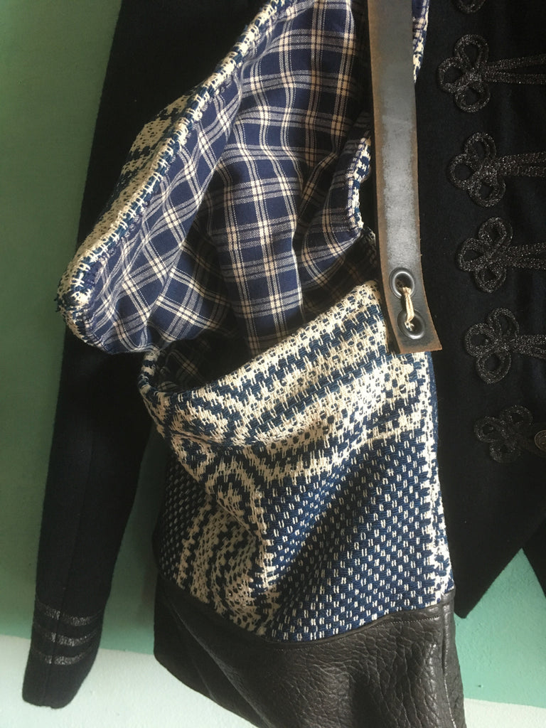 Carissa's blue and white tapestry bag