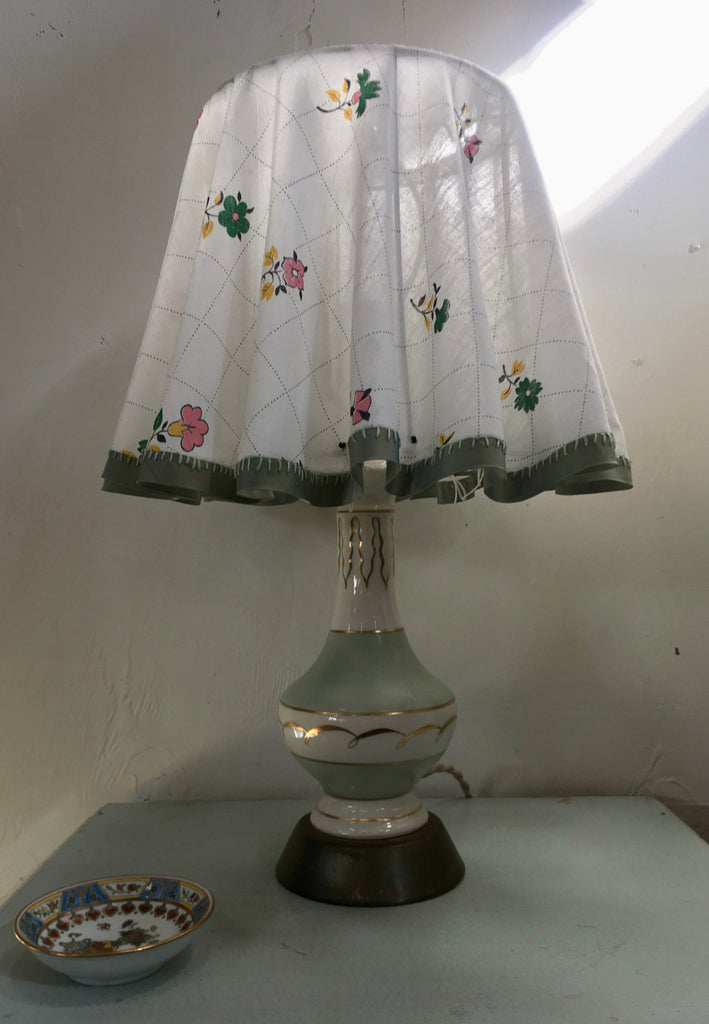 1950's Celadon Lamp with Slipcover Shade