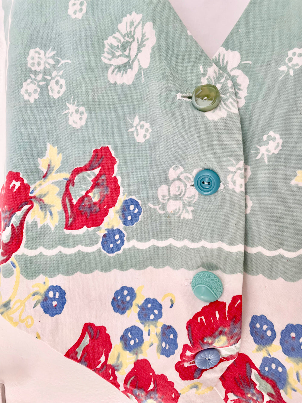 Vintage floral vest made from 1940s curtain fabric.