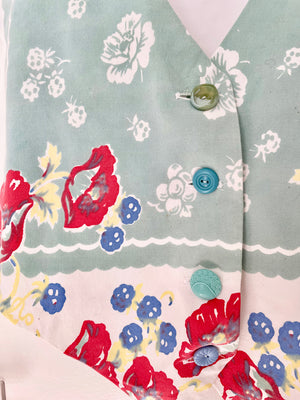Vintage floral vest made from 1940s curtain fabric.