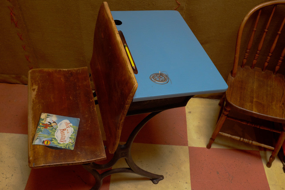 Vintage school desk with hand-painted design
