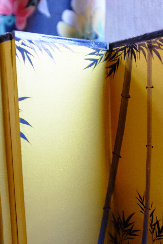 Painted paper screen with gold leaf accents 