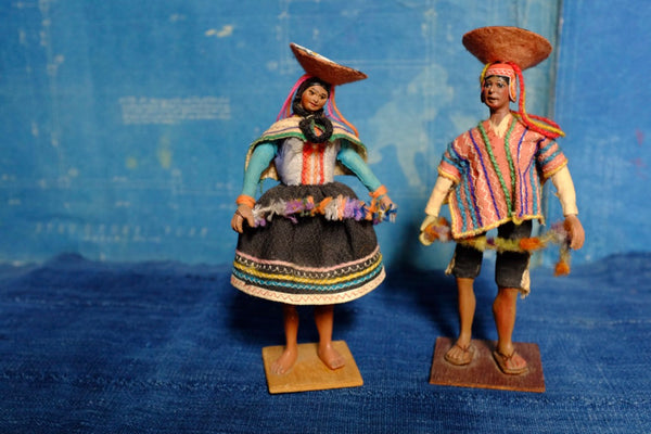 Pair of vintage Peruvian folk dolls with handmade traditional dress ...