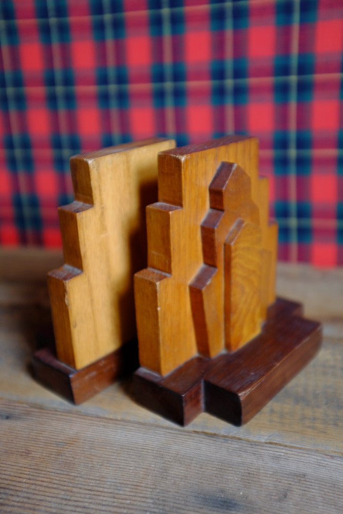 Handcrafted Deco Style Wood Bookends