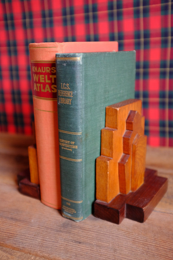 Handcrafted Deco Style Wood Bookends