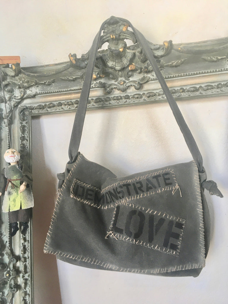 waxed canvas bag with message