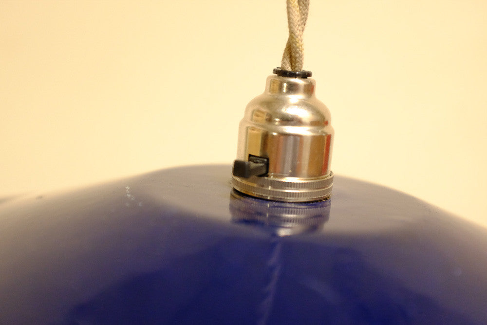 Vintage blue enamel hanging light fixture