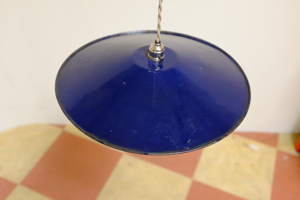 Vintage blue enamel hanging light fixture