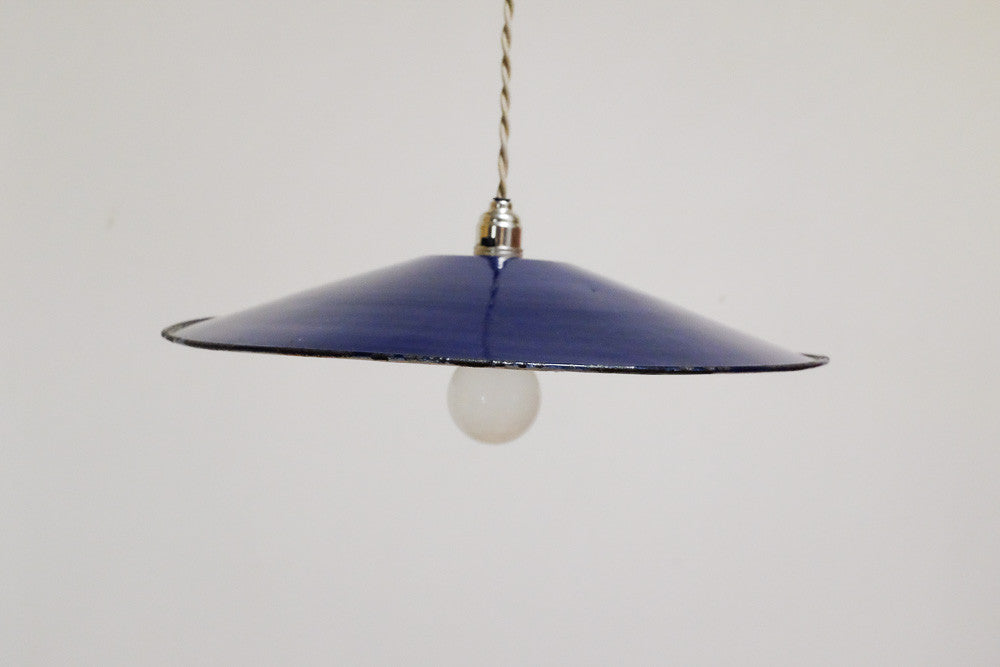 Vintage blue enamel hanging light fixture