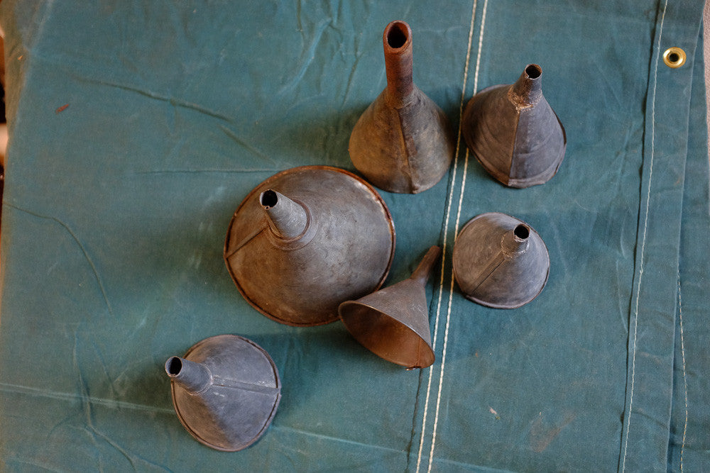 Vintage metal funnels