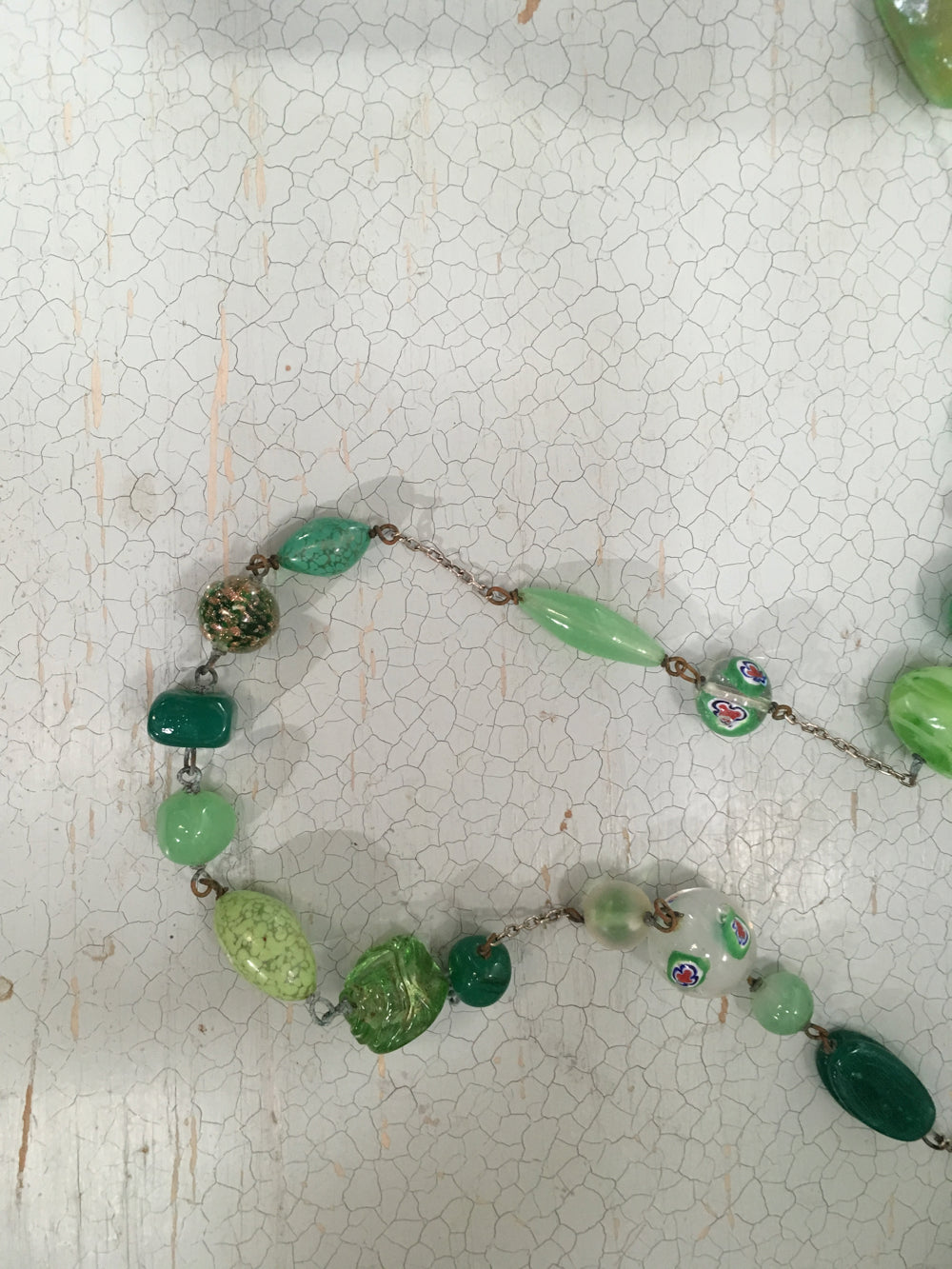 Vintage Venetian glass beads necklace with antique chain