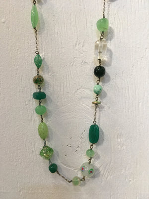 Vintage Venetian glass beads necklace with antique chain