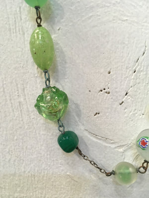 Vintage Venetian glass beads necklace with antique chain