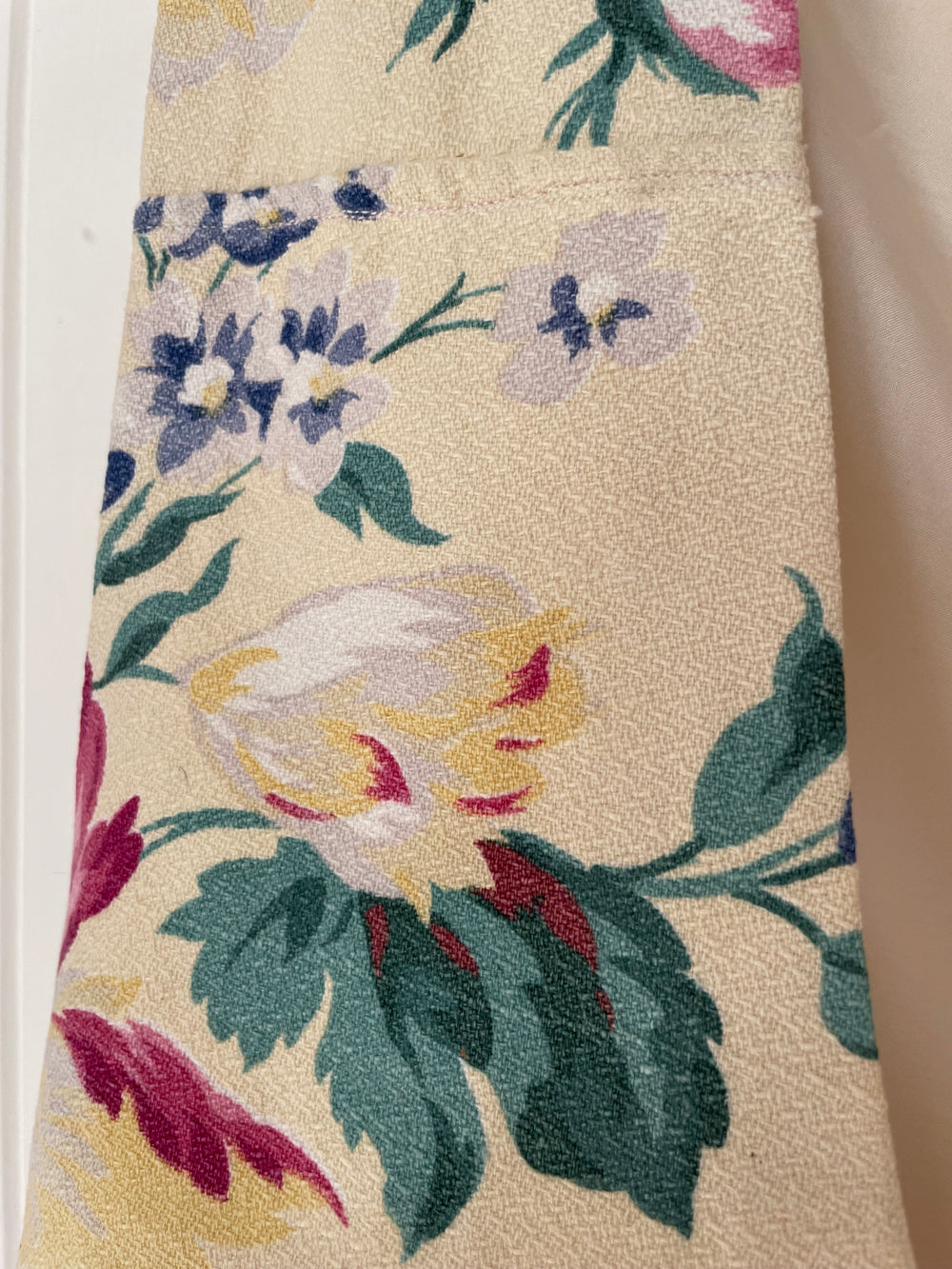 One-of-a-kind floral vest made from vintage 1940s drapery fabric.