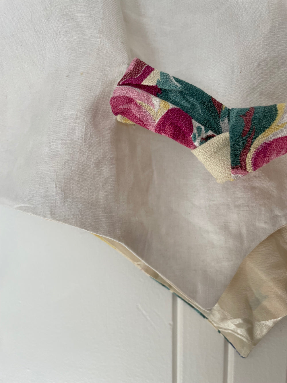 One-of-a-kind floral vest made from vintage 1940s drapery fabric.