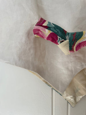 One-of-a-kind floral vest made from vintage 1940s drapery fabric.