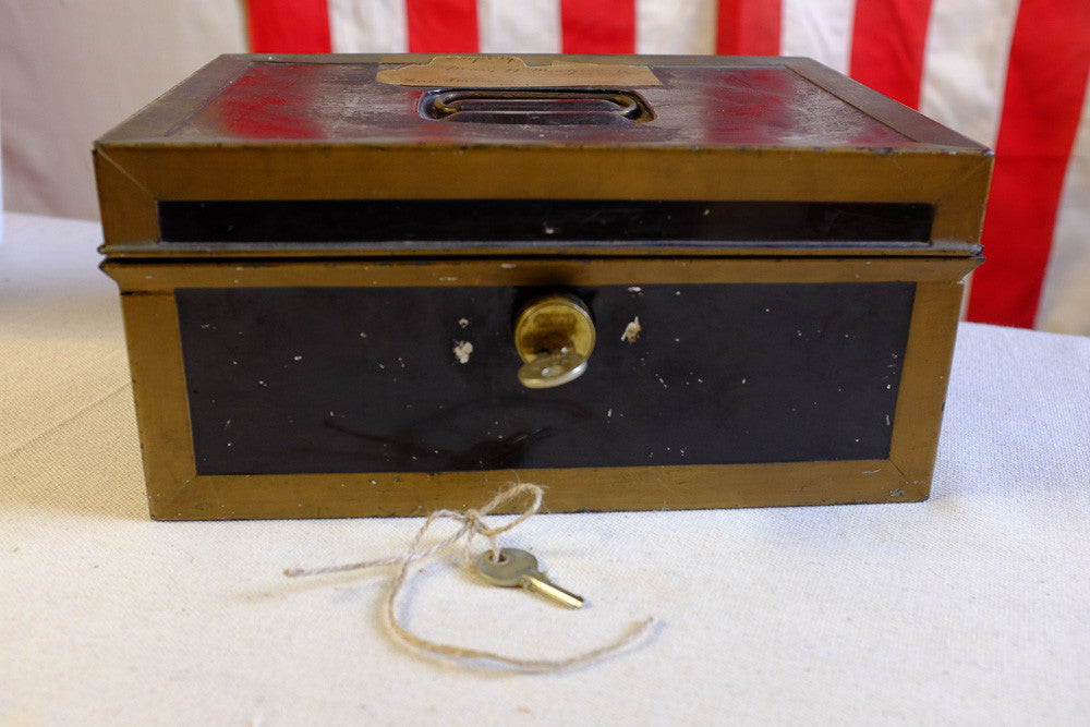 Vintage Black Metal Lock Box for Secure Storage
