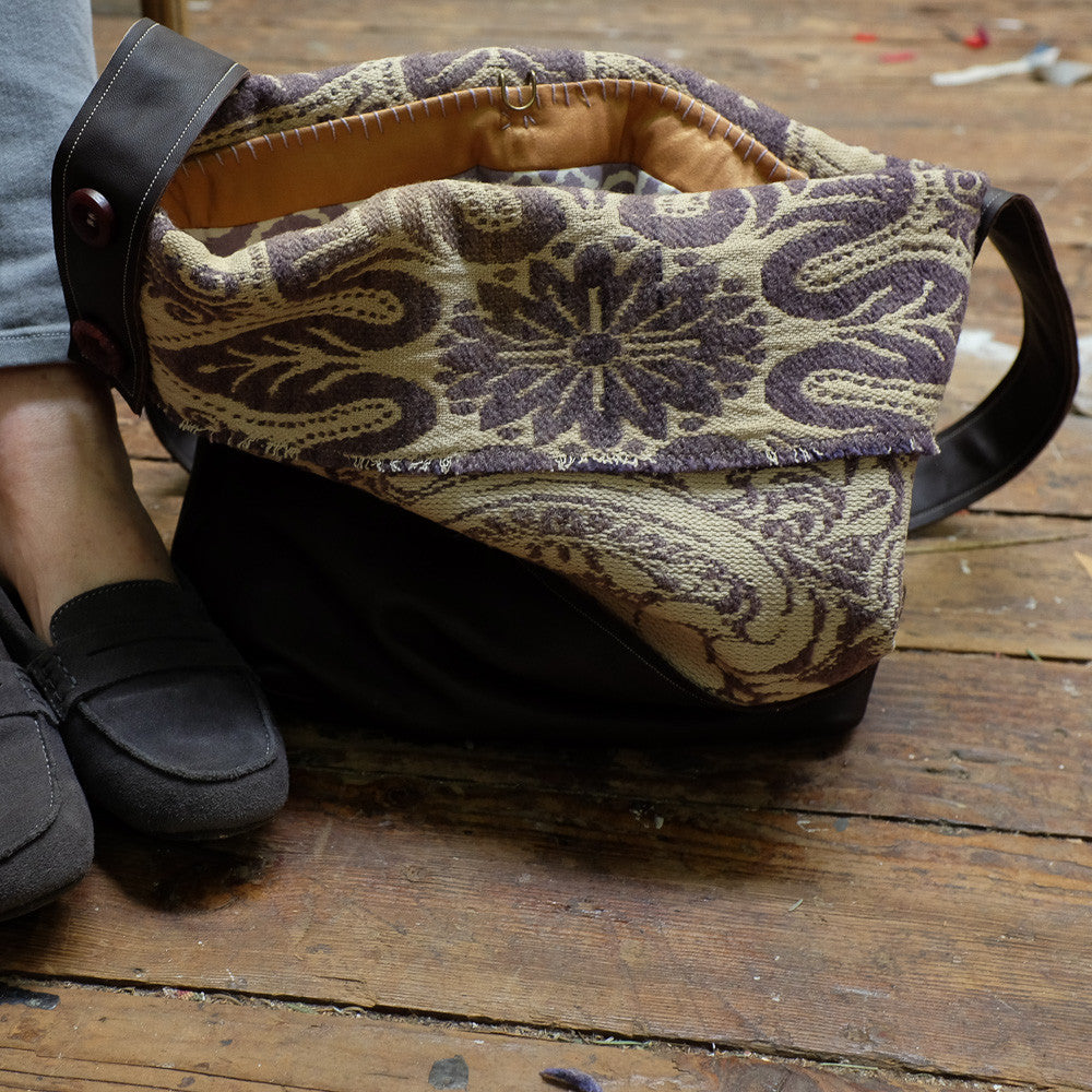 Handmade upcycled tapestry bucket bag