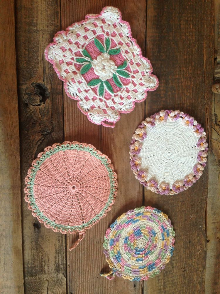 pastel pink vintage crochet hot pads