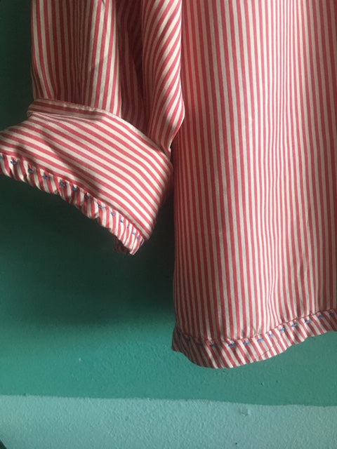 Upcycled silk Lauren shirt with hand-stitched details