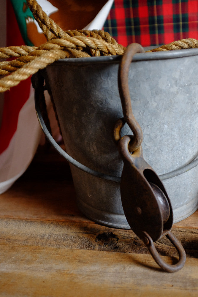 Vintage industrial pulley and hook 