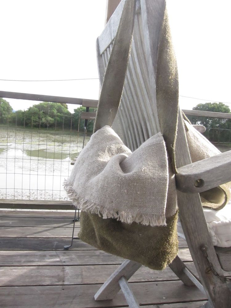 Upcycled linen shoulder bag with natural design