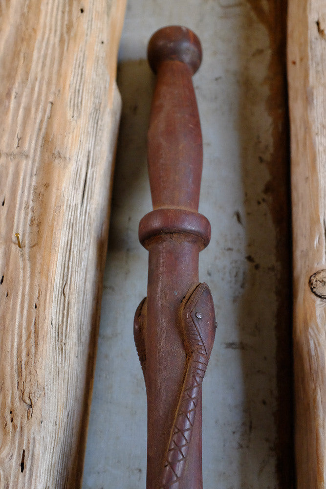 Handmade snake carved wood cane 