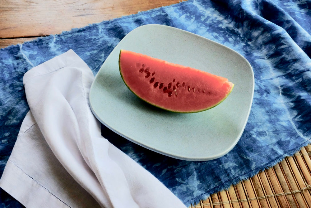 Hand-dyed indigo tie-dyed linen table runner