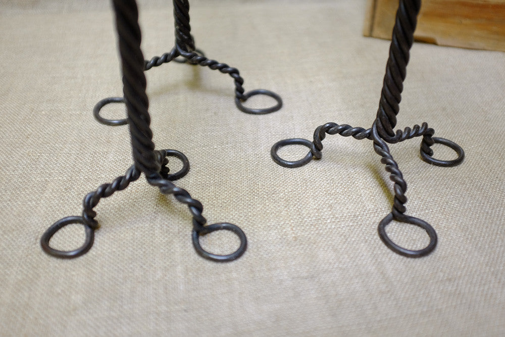 Iron Twisted Pillar Candle Holders with Copper Plates Bottom Detail