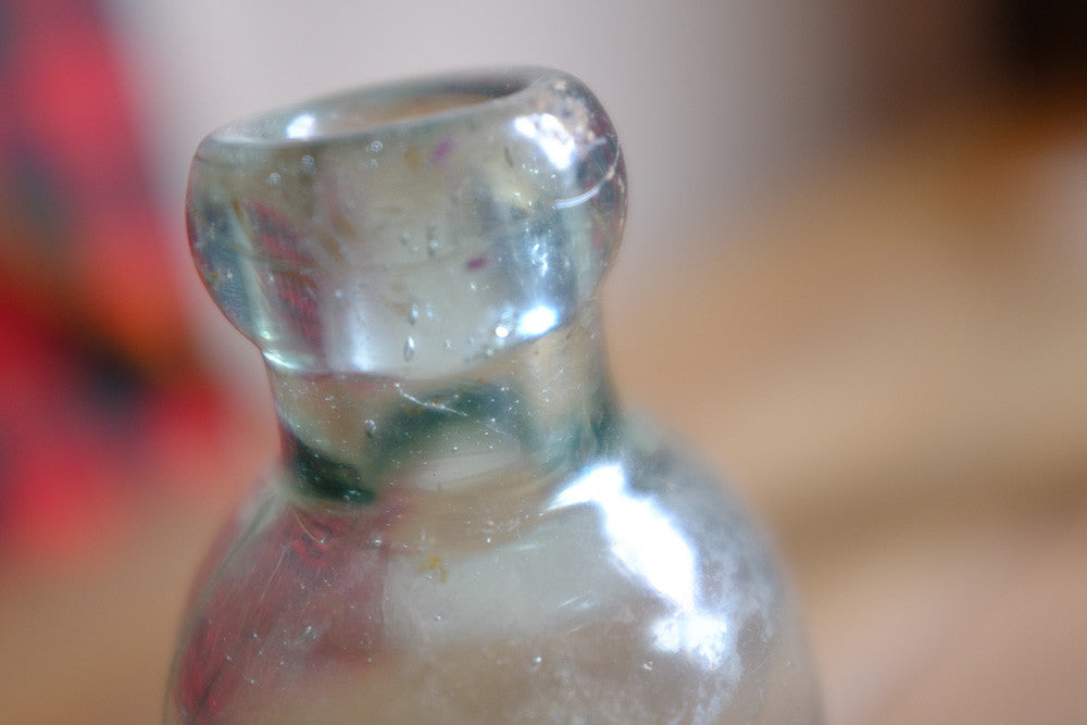 Antique Blown Green Glass Bottle Detail