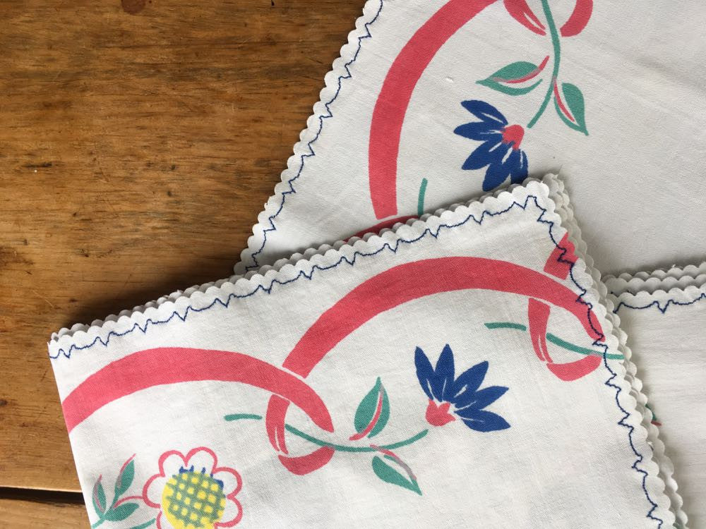 Vintage floral napkins on a vintage table setting