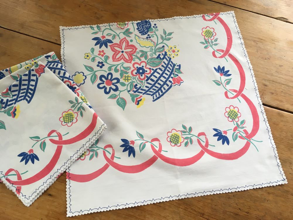 Vintage floral napkins on a vintage table setting