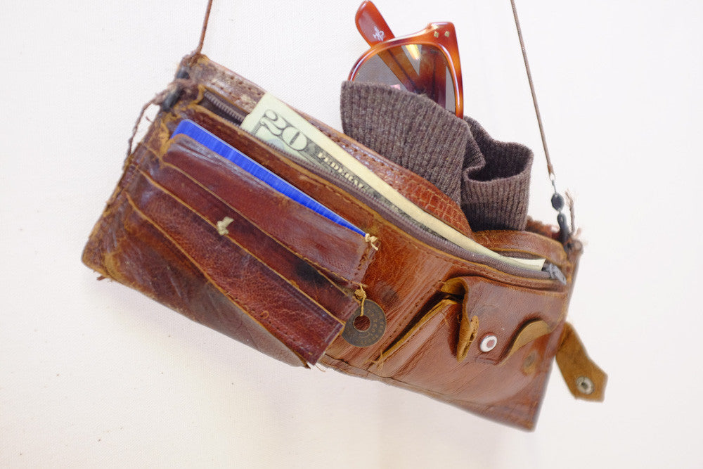 Upcycled vintage leather wallet bag