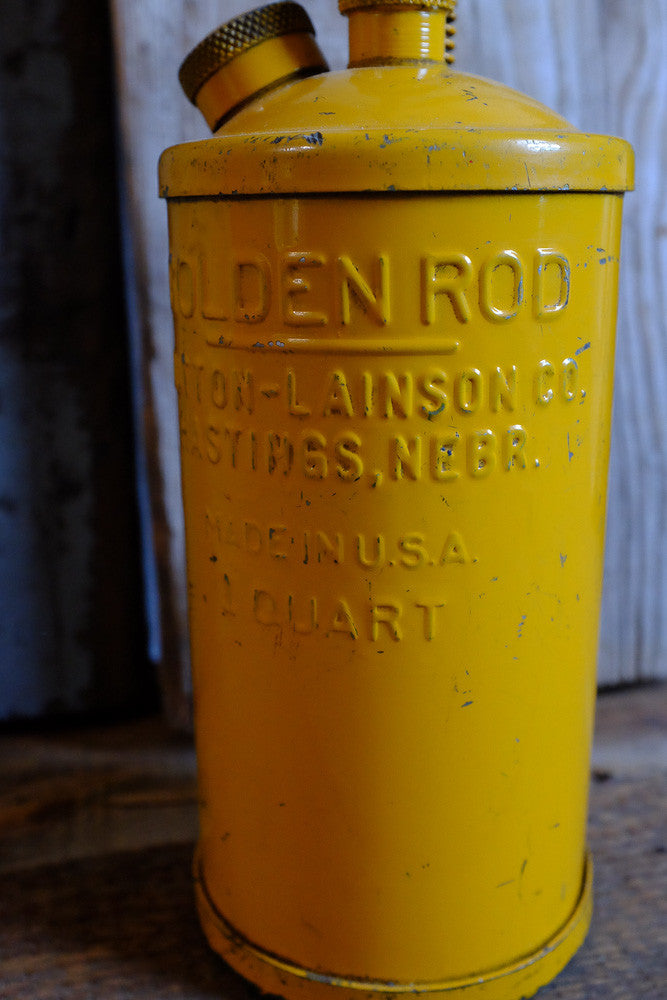 vintage yellow oil can - Antares Furnishings