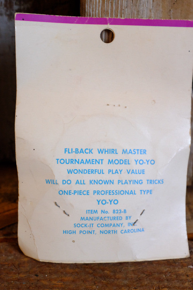 Vintage Whirl Master YOYO with sparkly indigo finish in its original packaging.